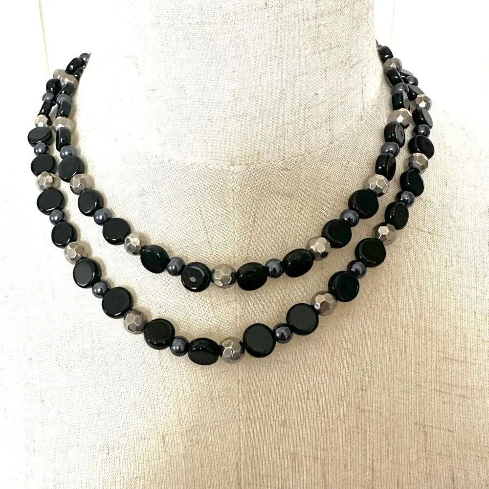Esmor black and silver double strand.necklace